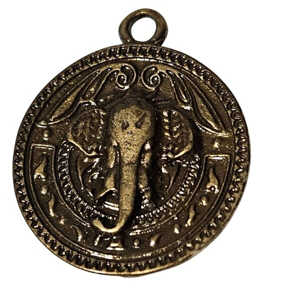 Antique Brass Elephant Pendant Coin Charm Ganesh Design Crafting Jewelry Making - Picture 1 of 3